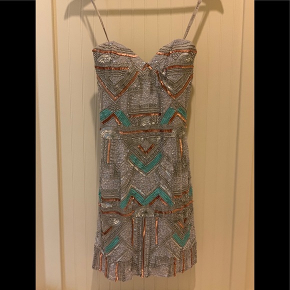 teal and rose gold dress